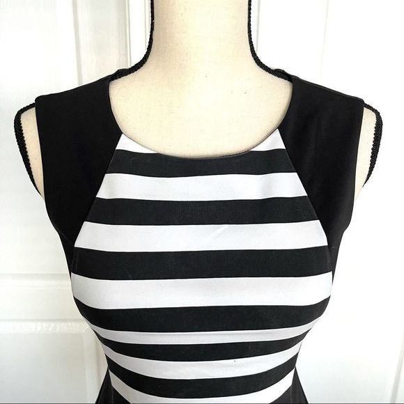 Banana Republic Black and White Striped Sheath Dress Size 00P - Picture 3 of 14